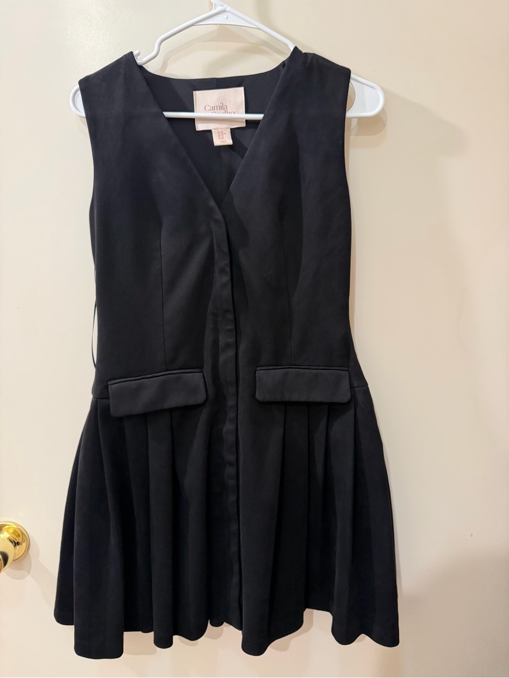 Camila Coelho Black V-Neck Pleated Formal Dress
